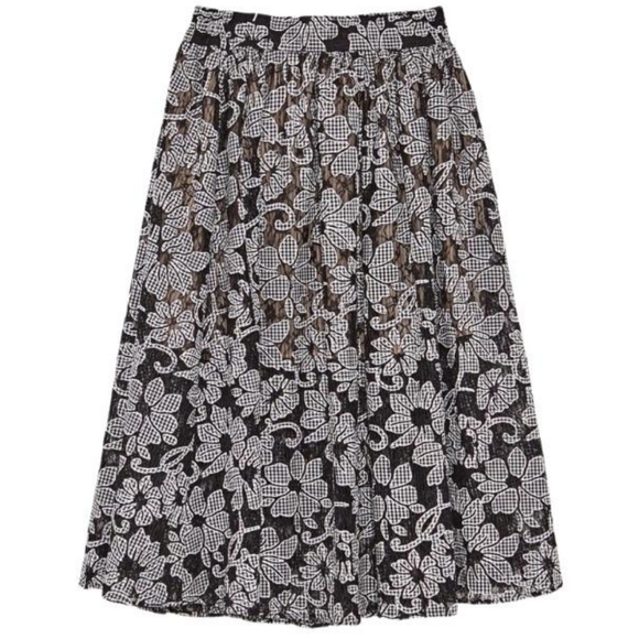 Zara Gingham & Lace Floral Applique Midi Skirt - Picture 2 of 8